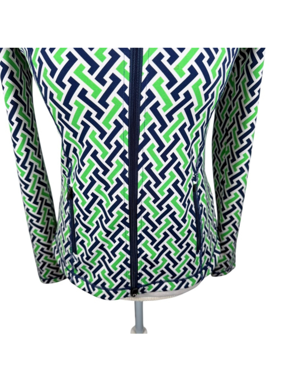 J. McLaughlin Billie Active Jacket Navy Green Geometric Sporty Full Zip Size S - Picture 4 of 11